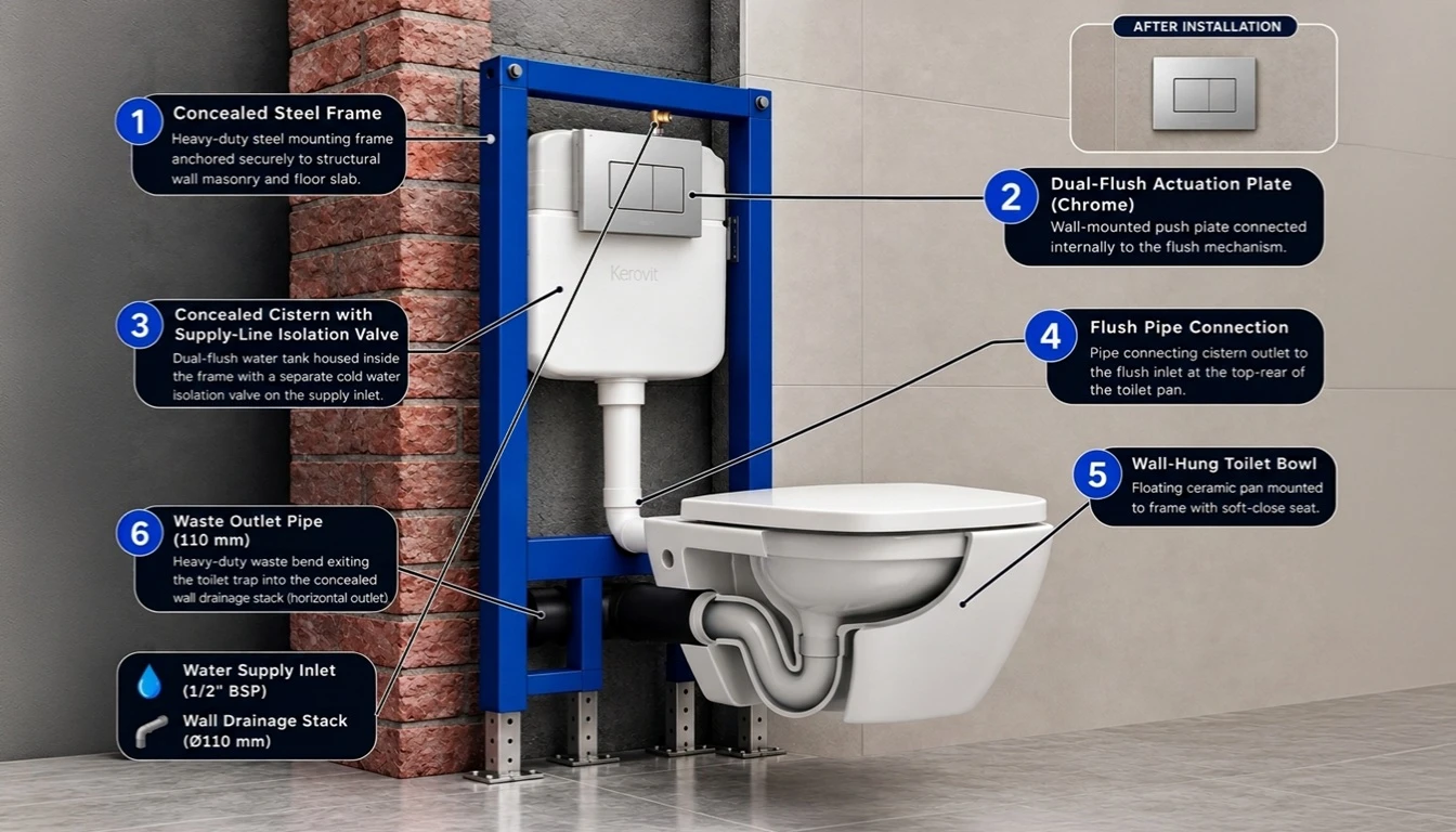 Kerovit wall hung toilet seat concealed frame installation diagram